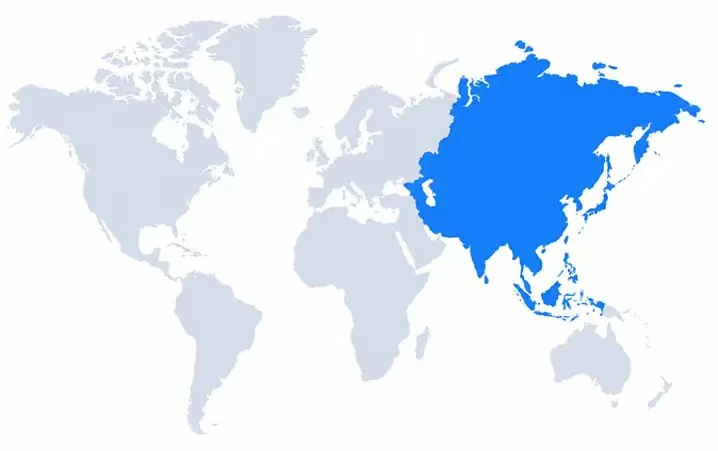 World map with the Asia region highlighted